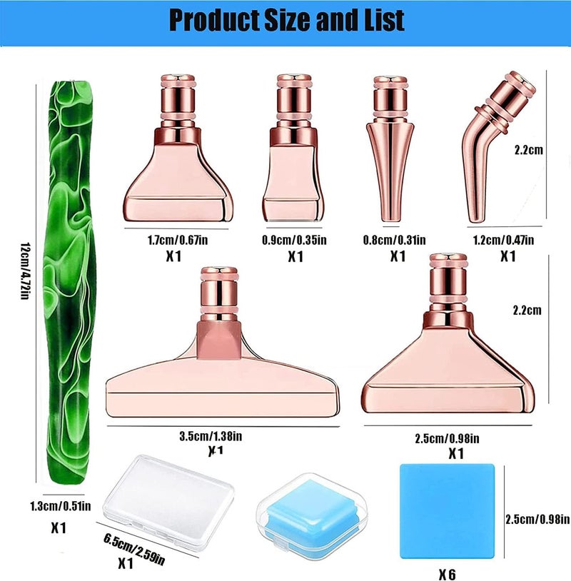 Heyseri Diamond Art Pens, 14pcs Diamond Painting Pen Accessories Tools Set, Stainless Steel Metal Pen Tips, Ergonomic Art Drill Pens, Comfort Grip and Faster Drilling(Green Gold) - Image 2